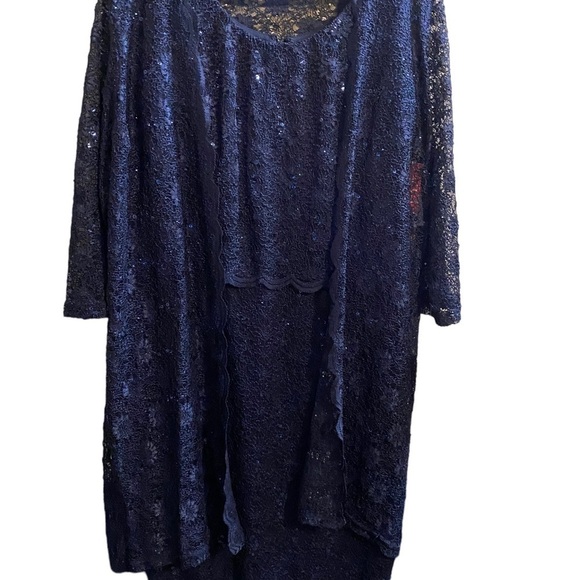 R&M Richards Navy Blue Short Sleeve Dress Long Sleeve Scalloped Cardig… - Picture 3 of 9